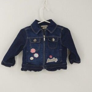Lucky Brand Zip Up Jean Jacket with Flower Embroidery Blue Toddler Size 12M